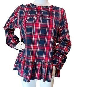 BEACHLUNCHLOUNGE Women’s Plaid Peplum-Hem Top Size Large